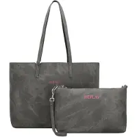 Replay Shopper Schultertasche Shoulder Bag Washed Black + Black grau schwarz