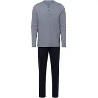 Schiesser Schlafanzug "Casual Essentials" 2 tlg. mit feinen, gestrickten Ringeln, Knopfleiste, langärmelig