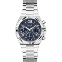 GUESS Multifunktionsuhr "EQUALITY", silber (silberfarben, blau), Armbanduhren, Damen, silberfarben, Multifunktionsuhr, Quarzuhr, Armbanduhr, Damen, Herren, unisex, Datum, Edelstahlarmband