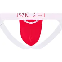 WOH Herren Jockstrap - Sexy Fun, Basic Slip, Logo, Baumwoll-Stretch, einfarbig Rot / 2XL