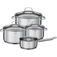 Rösle ELEGANCE Topf-Set 4-tlg., Edelstahl 18/10, mit Glasdeckel und Innenskalierung, spülmaschinen- und induktionsgeeignet