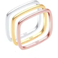 Elli Ring-Set "Ring Tri-Color Statement Viereck Set 925 Silber vergoldet" Gr. 52, silber, Fingerringe, Damen, 52, ohne Stein, Silber 925 (Sterlingsilber), Ring-Set