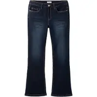 Sheego Bootcut-Jeans , Damen, Gr. 25, Kurzgrößen, blau (dunkelblau denim), 98% Baumwolle, 2% Elasthan, unifarben, lang, Jeans Bootcut-Jeans
