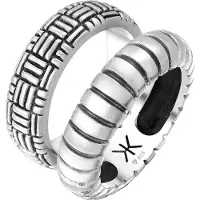 KUZZOI Ring-Set "Ring Set Bandring Vintage Oxidiert 925 Silber" Gr. 64, silber, Fingerringe, Herren, 64, ohne Stein, Silber 925 (Sterlingsilber), Ring-Set