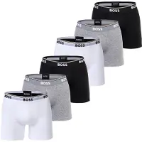 BOSS Herren Boxershorts, 6er Pack - Boxer Briefs 6P Power, Cotton Stretch, Logo Weiß/Grau/Schwarz / XL