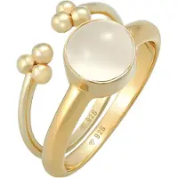 Elli Ring-Set PREMIUM "Ring Mondstein Rund Kugel 2er Set 925 Silber" Gr. 56, gold, Fingerringe, Damen, 56,mit Stein, Silber 925 (Sterlingsilber), 8mm, Ring-Set