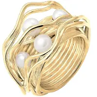Nenalina Perlenring "Ring Süßwasserperlen Geschwungen Gedreht 925 Silber" Gr. 54, gold, Fingerringe, Damen, 54, ohne Stein, Silber 925 (Sterlingsilber), 22mm, Perlenring