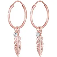 Elli Ohrringe Creole Anhänger Feder Kristall 925 Elli Rosegold