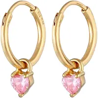 Elli Paar Creolen "Ohrringe Creolen Herz Zirkonia Rosa 925 Silber" Gr. 18, gold, Ohrringe, Damen, 18,mit Stein, Silber 925 (Sterlingsilber), Paar Creolen