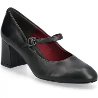 Tamaris Damen Riemchenpumps aus Leder mit überzogenem Blockabsatz 1-22460-45, Größe:39 EU, Farbe:Schwarz