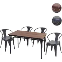 Mendler Esszimmer-Set HWC-H10, 4x Esszimmerstuhl Esszimmertisch, Ulme Holz MVG Industrial Gastronomie grau