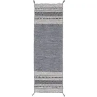 Carpetfine Teppich "Kelim Azizi, auch als Läufer erhältlich", grau, B:80cm H:5mm L:500cm, Baumwolle, Teppiche, Teppich, handgewebt, Baumwolle, Wendeteppich mit Fransen, Fleckerl, Wohnzimmer