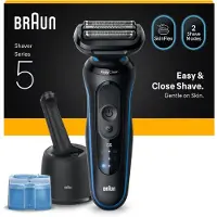 Braun Serie 5 52-B7000cc Elektrorasierer für Herren, Nass- &amp; Trocken, mit SmartCare Center, bis zu 50 Min. kabellose Laufzeit, 100 % wasserdicht, Schwarz/Blau