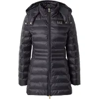 Emporio Armani für Damen. 7W000685_AF12475 Schwarzer gesteppter Nylon-Kapuzenmantel mit wattierter Kapuze (S), Lässig, Polyamid