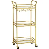 Unyqoos 3-stufiger Getränkewagen, goldener Barwagen auf Rädern, mit Griffen, verspiegelten Glasböden, Servierwagen für kleine Räume, Küche, Esszimmer, Badezimmer, Wohnzimmer, Heimbar, Gold