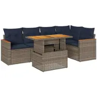 vidaXL 6-tlg. Garten-Sofagarnitur mit Kissen Grau Poly Rattan