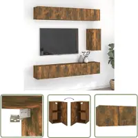The Living Store 7-tlg. TV-Schrank-Set Räuchereiche Holzwerkstoff