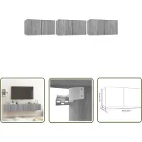 The Living Store TV-Wandschrank Grau Sonoma 3 Stk. 60x30x30 cm Holzwerkstoff