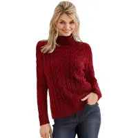Linea Tesini By Heine Rollkragenpullover "Rollkragen-Pullover", Damen, Gr. 34, rot (dunkelrot), 60% Viskose, 40% Baumwolle, , unifarben, Pullover Rollkragenpullover