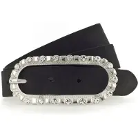Tamaris Ledergürtel "Cher Silver", Damen, Gr. 75, schwarz, Rindsleder, festlich, Gürtel Ledergürtel, femininer Look, Schließe mit Glitzersteinen besetzt
