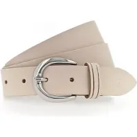 Tamaris Ledergürtel "Clara Silver", Damen, Gr. 85, beige, Rindsleder, unifarben, Basic, Gürtel Ledergürtel, mit glänzender silberfarbener Schließe, unifarben, 3 cm breit