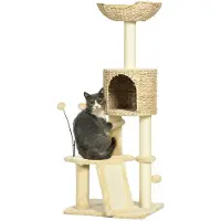 PawHut Katzen Kratzbaum 116 cm Katzenbaum mit Katzenhöhle, Katzenbett, Beige