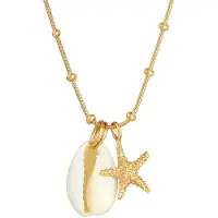 Elli Kette mit Anhänger "Halskette Kauri Muschel Seestern Kugelkette 925 Silber" Gr. 45, gold, Halsketten, Damen, ohne Stein, Silber 925 (Sterlingsilber), Kette mit Anhänger