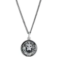 KUZZOI Kette mit Anhänger "Halskette Herren Löwe Sternzeichen Massiv 925 Silber" Gr. 55, schwarz, Halsketten, Herren, ohne Stein, Silber 925 (Sterlingsilber), Kette mit Anhänger