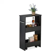 Relaxdays Nischenwagen, 3 Etagen, schmales Nischenregal für Küche & Bad, HxBxT: 66,5 x 42 x 20 cm, Rollregal, schwarz