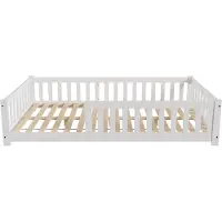 Juskys Kinderbett Naya 120x200 cm mit Rausfallschutz & Lattenrost - Holz Bodenbett Weiß