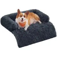 OEM Hundedecke, Hundebank, Hundekissen, Plüsch, Maß L, für mittelgroße Hunde, 95 x 85 x 16 cm, Dunkelgrau