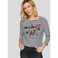 Rabe 3/4-Arm-Shirt , Damen, Gr. 38, schwarz, Obermaterial: 95% Baumwolle, 5% Elasthan, bedruckt, gestreift, regular fit taillenbedeckt, Rundhals, gerader Abschluss, Shirts 3/4-Arm-Shirt, mit Schriftzug