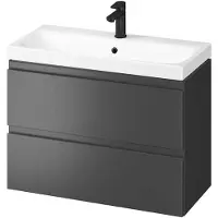 Cersanit | Set Waschbeckenunterschrank Moduo Slim 80 - mit Waschbecken - Dunkelgrau - 79,5 X 62 X 37,5 Cm - 2 Schubladen - Badmöbel Set