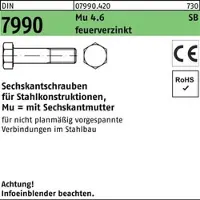 Reyher DIN 7990 Stahl 4.6 feuerverzinkt Sechskantschraube mit Mutter - M 12x45