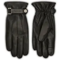 Calvin Klein Lederhandschuhe JEANS "LOGO STRAP SMOOTH LEATHER GLOVES", Herren, Gr. M, schwarz, Schafsleder, unifarben, Handschuhe Lederhandschuhe, Perfekt für den Alltag