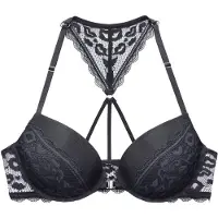 Vivance Push-up-BH , Damen, Gr. 70, Cup A, schwarz, Spitze, Obermaterial: 69% Polyamid, 21% Polyester, 10% Elasthan, BHs Push-up-BH, mit Spitze in Leo-Optik mit Neckholder-Träger, Dessous