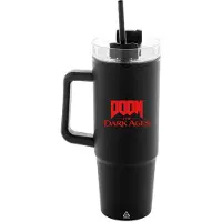 DEVplus Doom Isolierter Becher Mit Strohhalm Und Schild Aus Dem Dunklen Mittelalter 1180 Ml Durchsichtig Durchsichtig One Size
