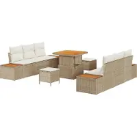 vidaXL Gartensofa-set 9 Stk. 8-Sitzanzahl Beige Poly Rattan