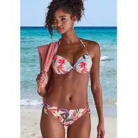 LASCANA Bikini-Hose "Imani", Damen, Gr. 40, N-Gr, beige (creme bedruckt), Recycling-Polyamid, bedruckt, Badehosen Bikini-Hose, mit sommerlichem Blätterprint