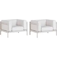 Beliani Gartensessel 2er Set Beige Kunststoff-Gestell mit Hellbeigen Kissen Armlehnen Niedrige Lehne Modernes Design Outdoor Indoor Garten Terrasse