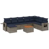 vidaXL 9-teiliges Gartensofa-Set mit Kissen, grau, Polyrattan