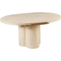 Beliani Ausziehbarer Esstisch Hellbraun MDF Travertinoptik 120 / 160 x 76 cm Rund Oval Breites Tischbein Schmetterlingsauszug Minimalistisch Esszimmer