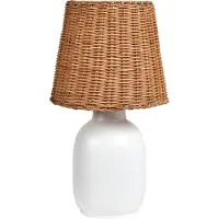 Beliani Tischlampe Weiß Keramik mit Rattan Schirm Natur Geflochten Boho Stil Tischleuchte Nachttischlampe für Schlafzimmer Wohnzimmer Flur