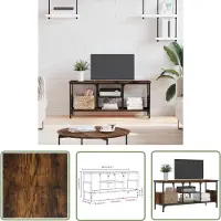 The Living Store TV-Schrank Räuchereiche 100x35x45 cm Holzwerkstoff & Eisen