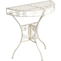 Beliani Balkontisch Hellbeige Eisen 80x36 cm Halbrund Französisch Romantisch Metalltisch Gartentisch für 2 Personen Outdoor Terrasse Ausstattung Möbel