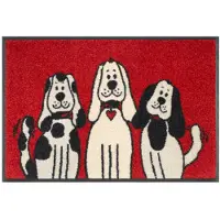 Wash & dry Fußmatte "Three Dogs" Gr. 60, rot (rot, beige), B:40cm H:9mm L:60cm, Kunstfaser, BY KLEEN-TEX, Teppiche, Fußmatte, Schmutzfangmatte, Motiv Hunde, rutschhemmend, waschbar