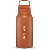 LifeStraw Go Kyoto Orange GOST-1L-ORG Stainless Steel, Wasserflasche mit 2-Stage Filter, 1L