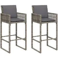 vidaXL Garten-Barhocker mit Kissen 2 Stk. Grau Poly Rattan