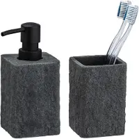 Wenko Badaccessoire-Set "Villata", grau (anthrazit), Polyresin (Kunststein), Badaccessoires-Sets, Badaccessoire-Set