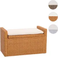 Mendler Aufbewahrungstruhe M92, Truhe Sitzbank Garderobenbank, Kissen Kubu Rattan 88cm ~ honigfarben